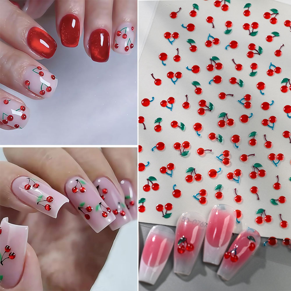 Nail Art Red Cherry - 1/2 Piezas de Adhesivos 5D para