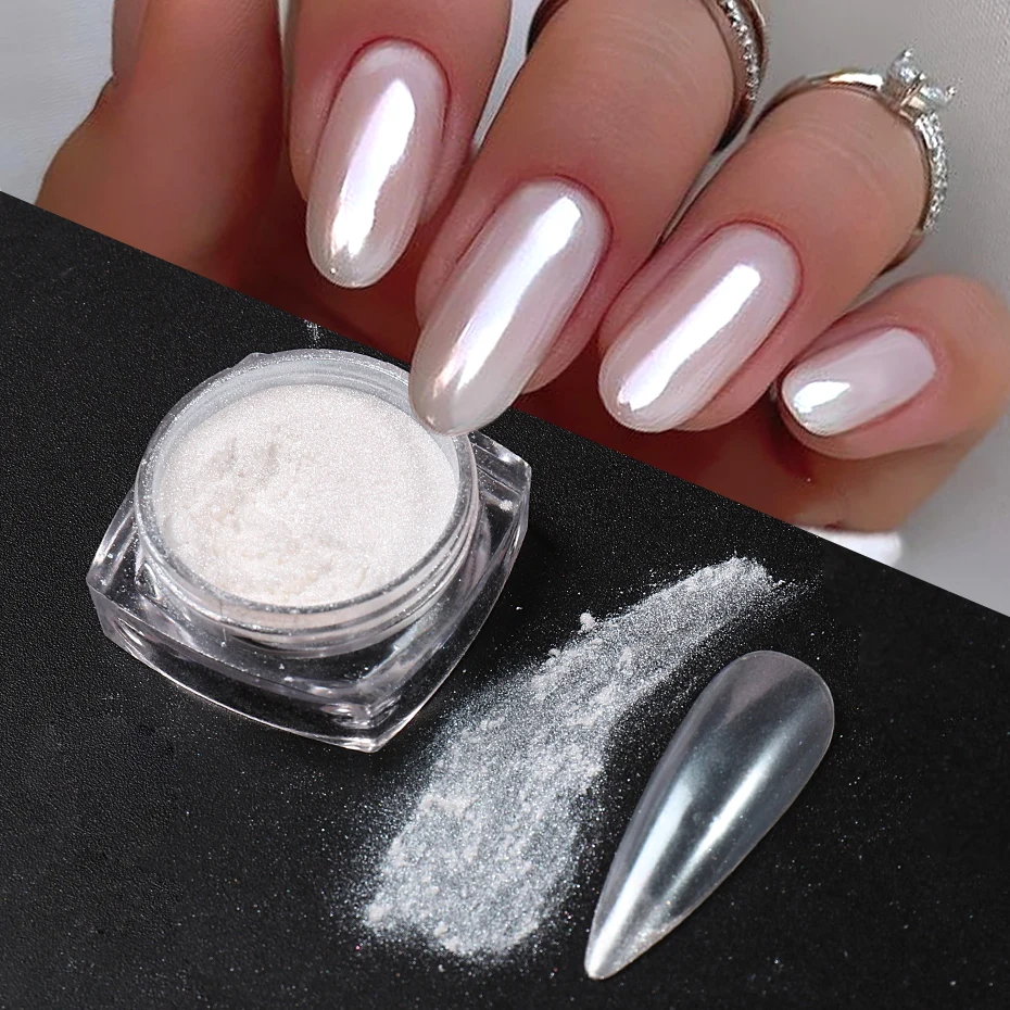 Dip Powder Nail - Espejo de perla blanca, polvo para