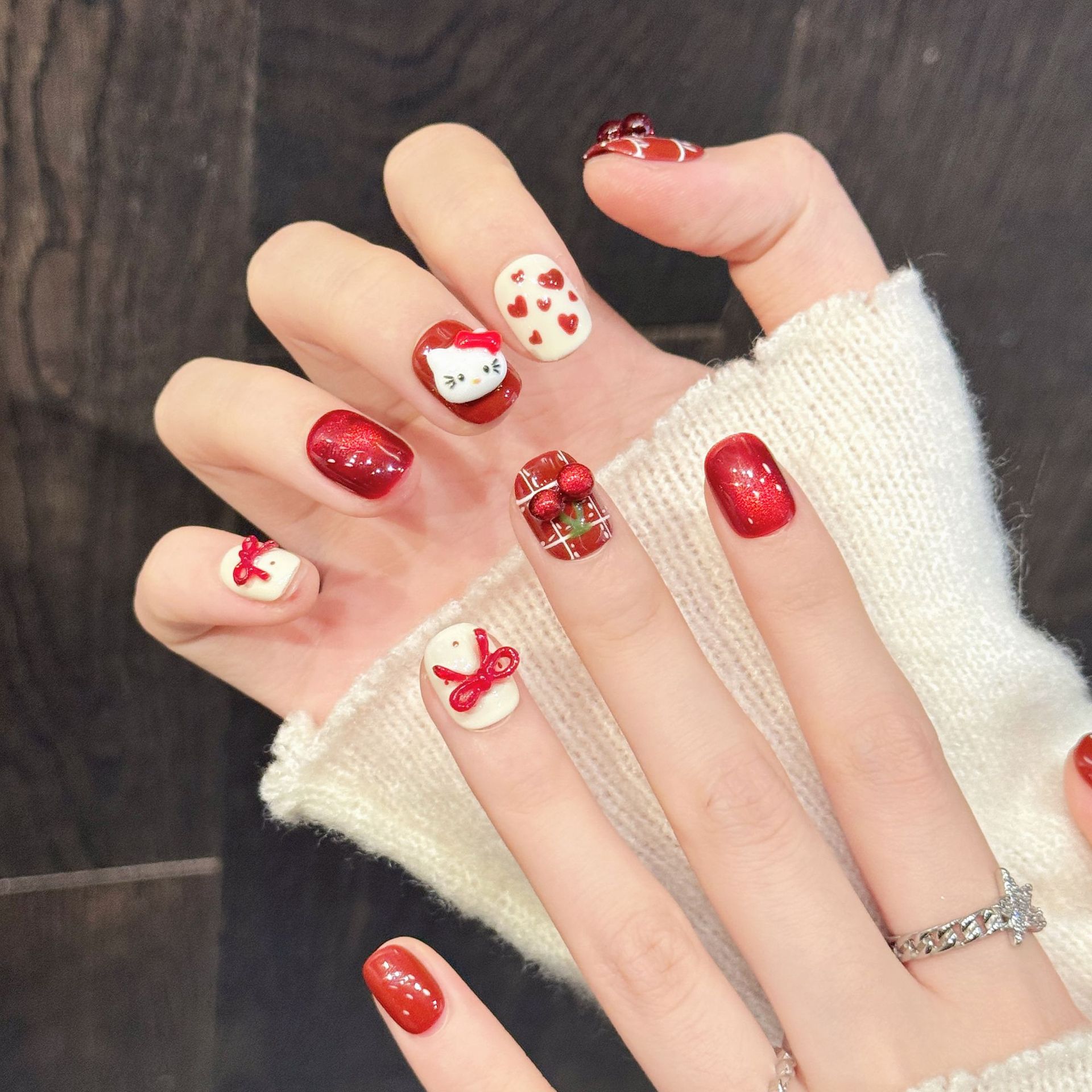Nail Art Red Cherry - 10 Uds. Uñas Postizas Hechas a